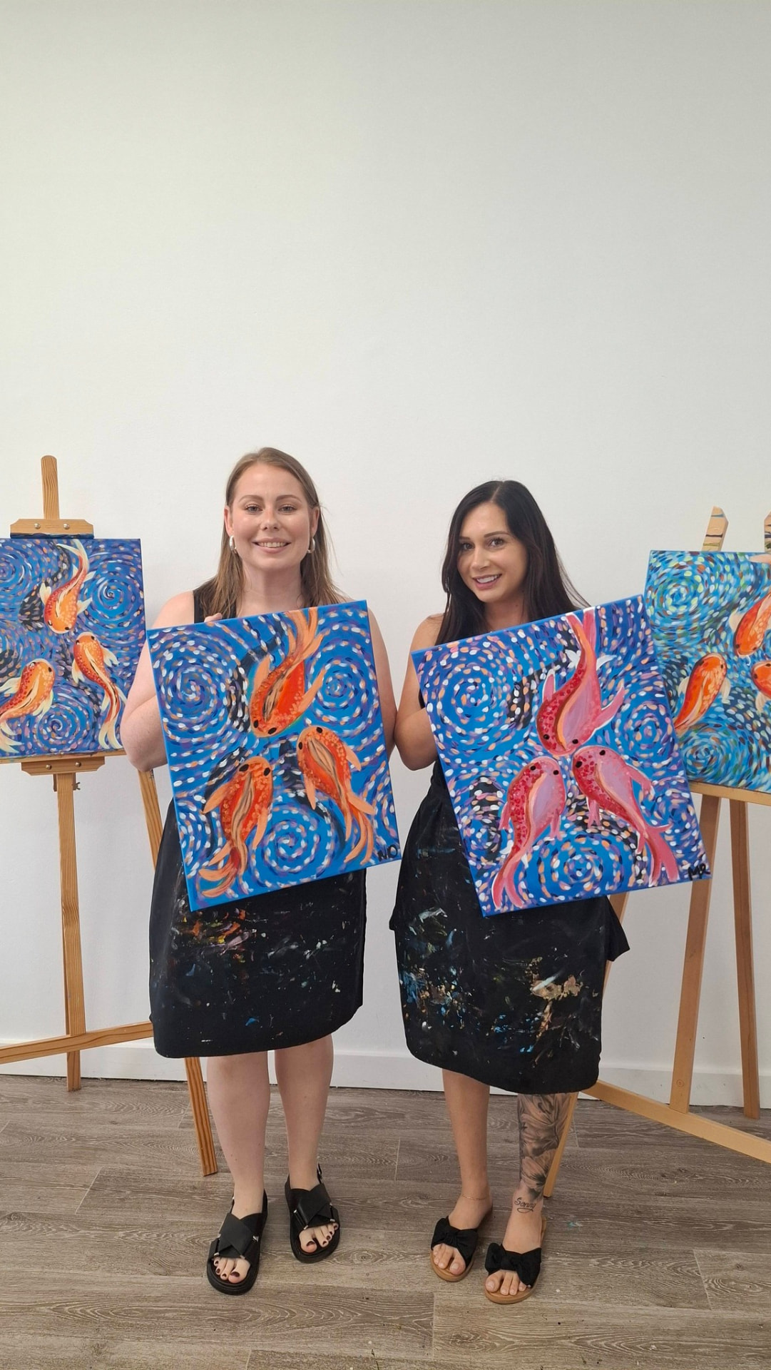 Proud painter with artwork
